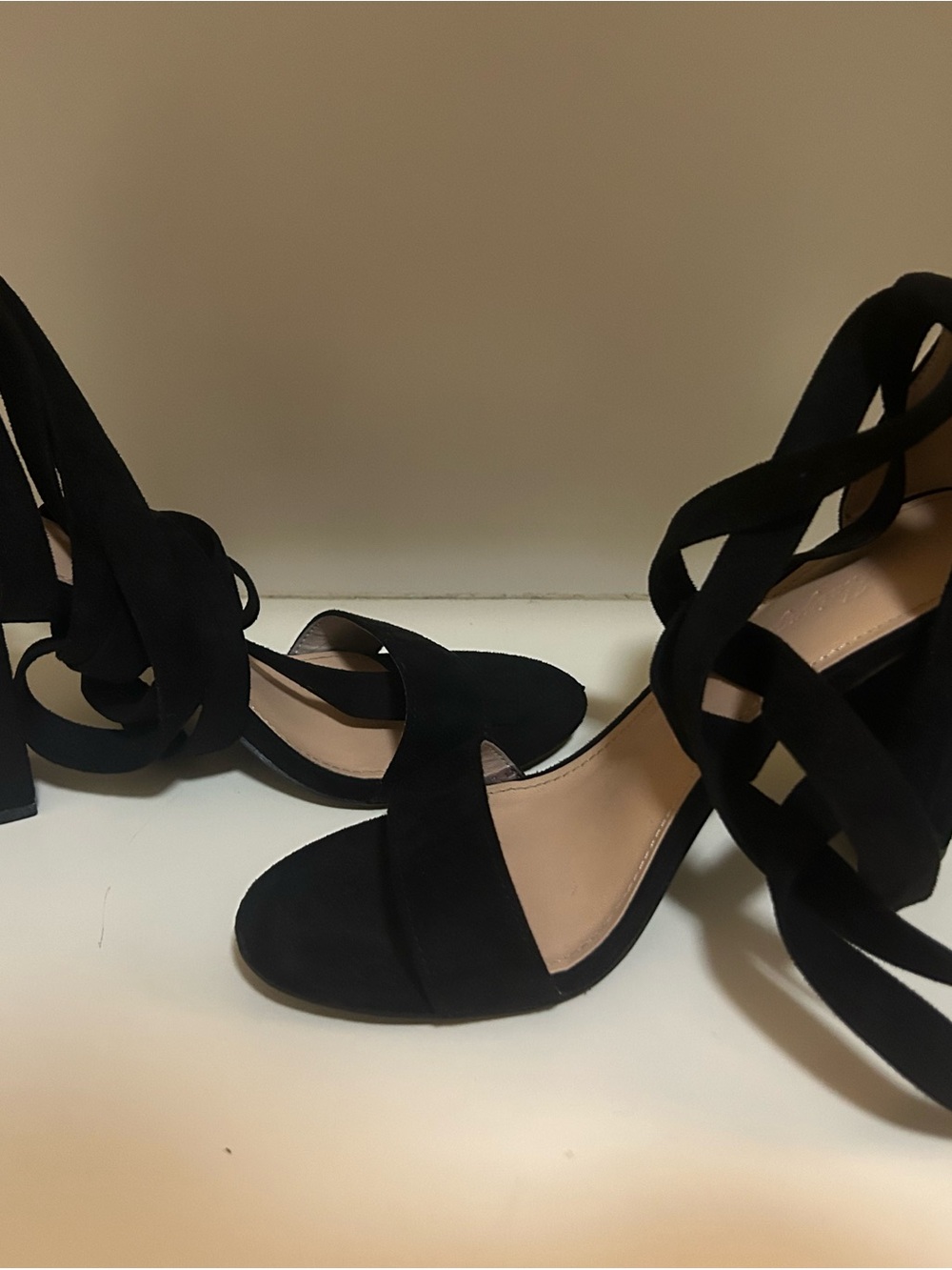 Strappy Black Suede Lace-Up Heels - Women